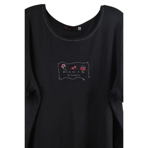 Fenini Black Women's Short Sleeve Top Blouse Pullover 1X 060 - Picture 4 of 6